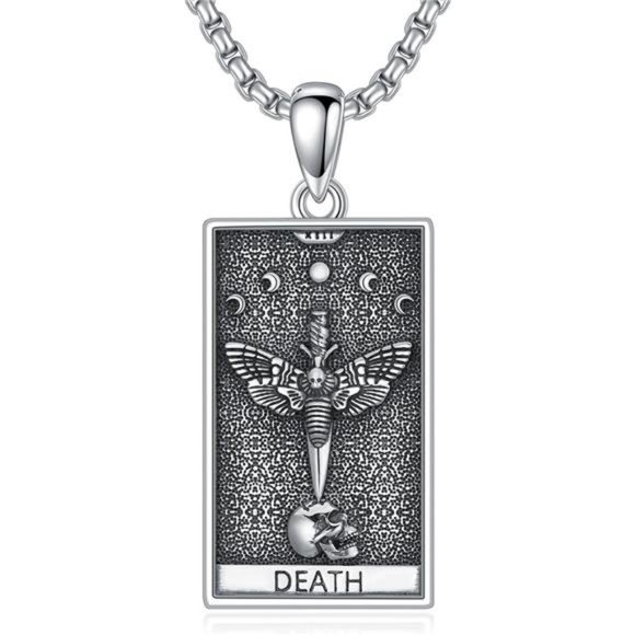 Tarot Card Necklace 925 Sterling Silver Skeleton Necklace The Sun Moon - Picture 1 of 6